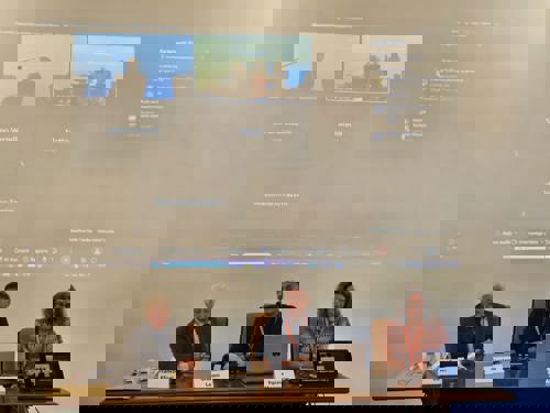 Da sinistra il presidente Franco Elisei, il rettore Unicam Graziano Leoni e la presidente Ucsi Egizia Marzocco